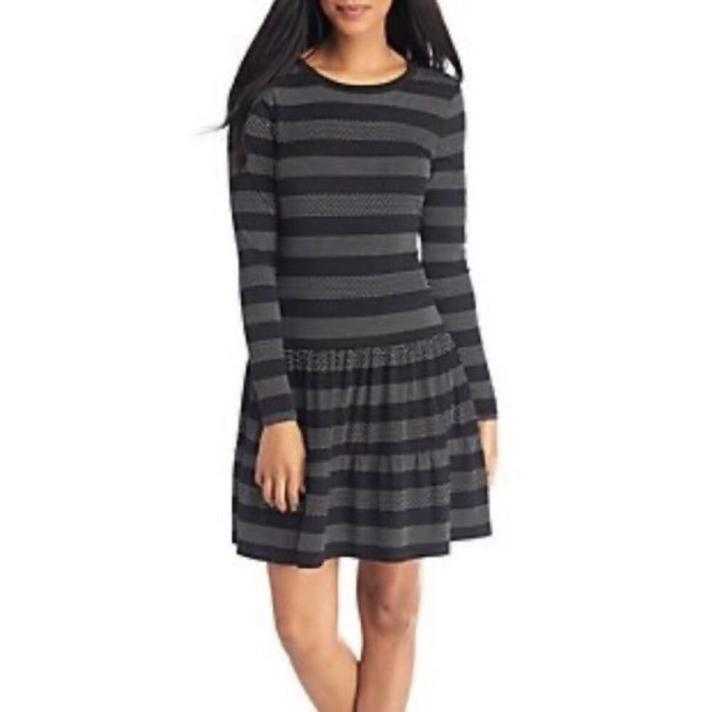Michael Kors Womens Black & White Striped‎ Polka Dot Dress Size Medium